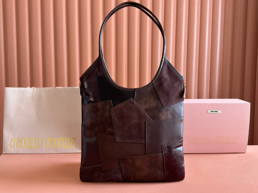 MiuMiu Ivy Pieced leather bag 5BA281 Wine Red