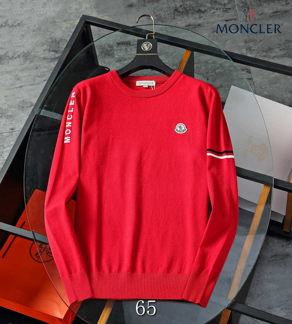 Moncler Men's H10919C00021 Designer Logo Wool Blend Cardigans Sweater M70016 - M / Red - View 1