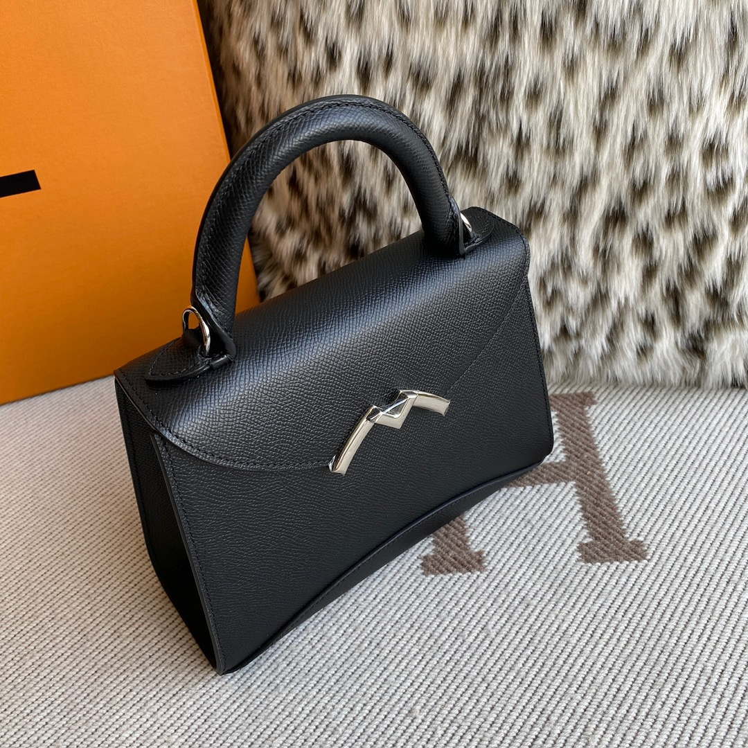 Moynat MC8L7V Black Poudre Gabrielle BB Silver Hardware Mt1002