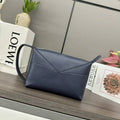 Loewe 052403 Shiny Calf Leather Toiletry Bag from Puzzle Fold Navy Blue