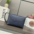 Loewe 052403 Shiny Calf Leather Toiletry Bag from Puzzle Fold Navy Blue