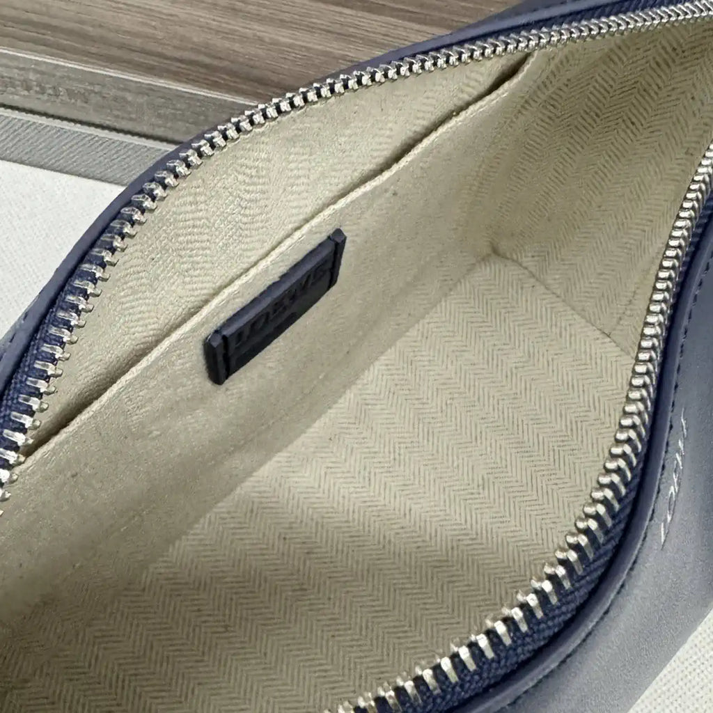 Loewe 052403 Shiny Calf Leather Toiletry Bag from Puzzle Fold Navy Blue