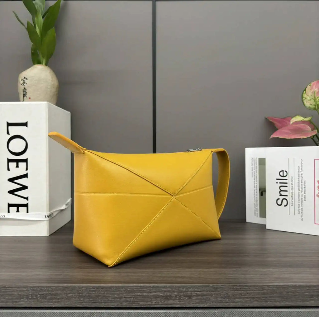 Loewe 052403 Shiny Calf Leather Toiletry Bag from Puzzle Fold Yellow