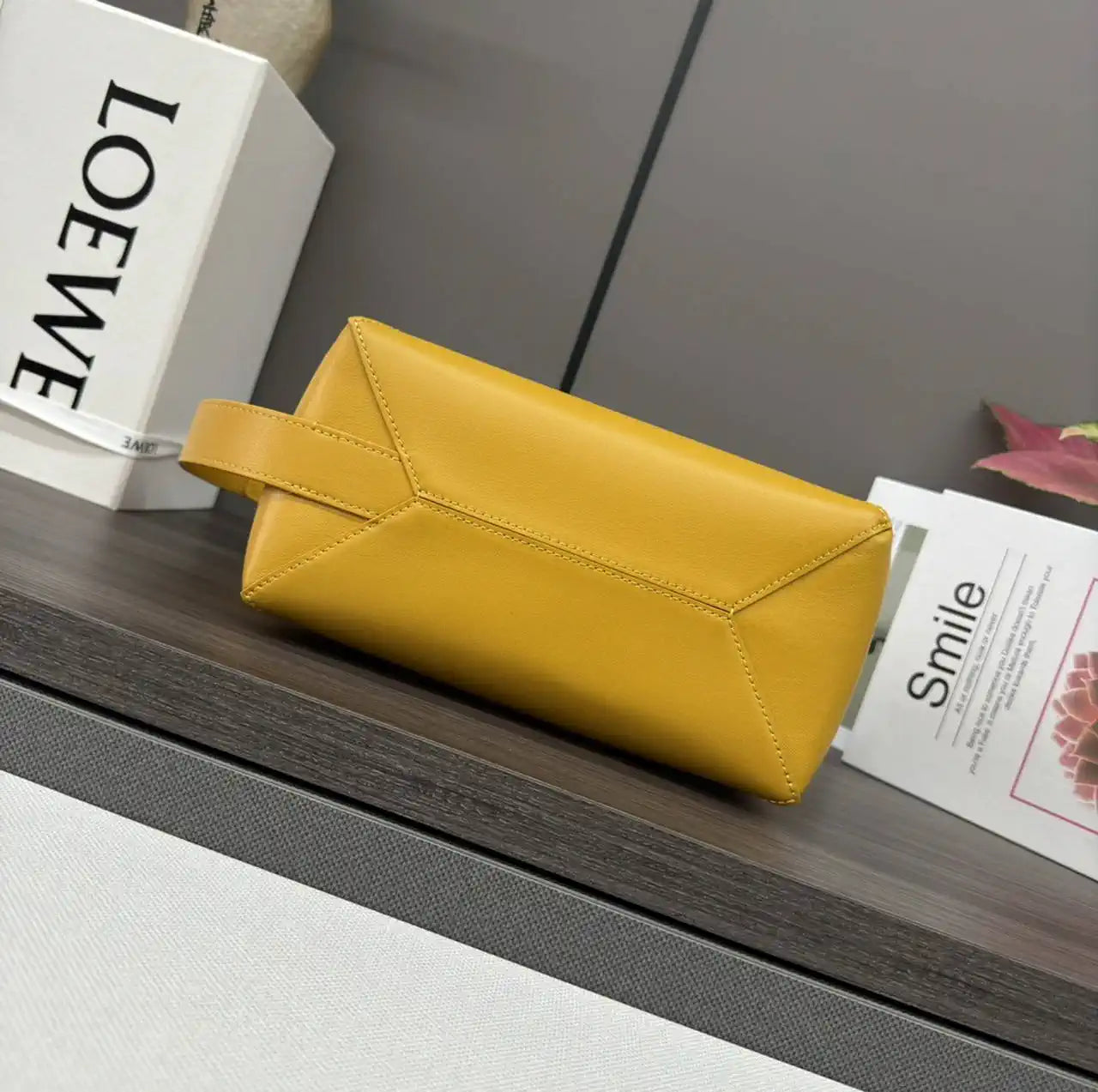 Loewe 052403 Shiny Calf Leather Toiletry Bag from Puzzle Fold Yellow