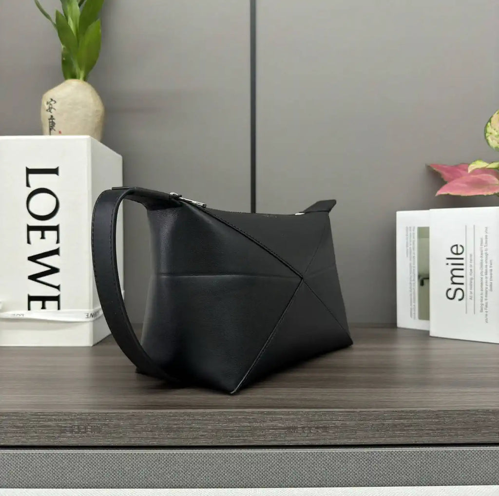 Loewe 052403 Shiny Calf Leather Toiletry Bag from Puzzle Fold Black