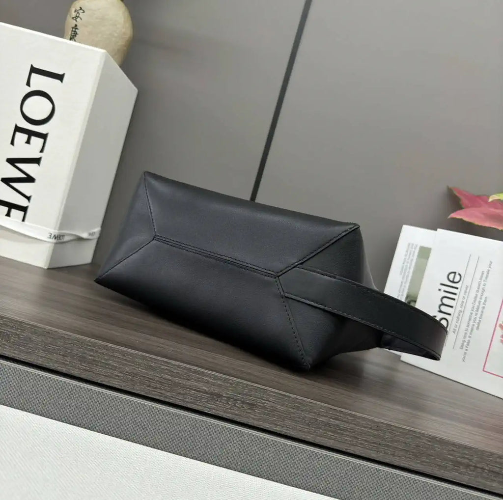 Loewe 052403 Shiny Calf Leather Toiletry Bag from Puzzle Fold Black