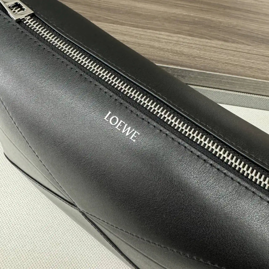 Loewe 052403 Shiny Calf Leather Toiletry Bag from Puzzle Fold Black