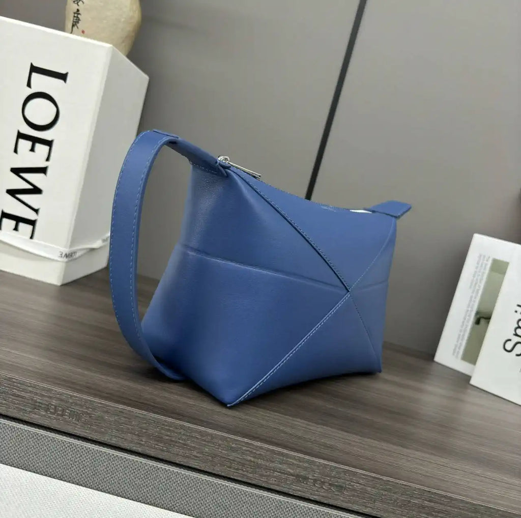 Loewe 052403 Shiny Calf Leather Toiletry Bag from Puzzle Fold Blue