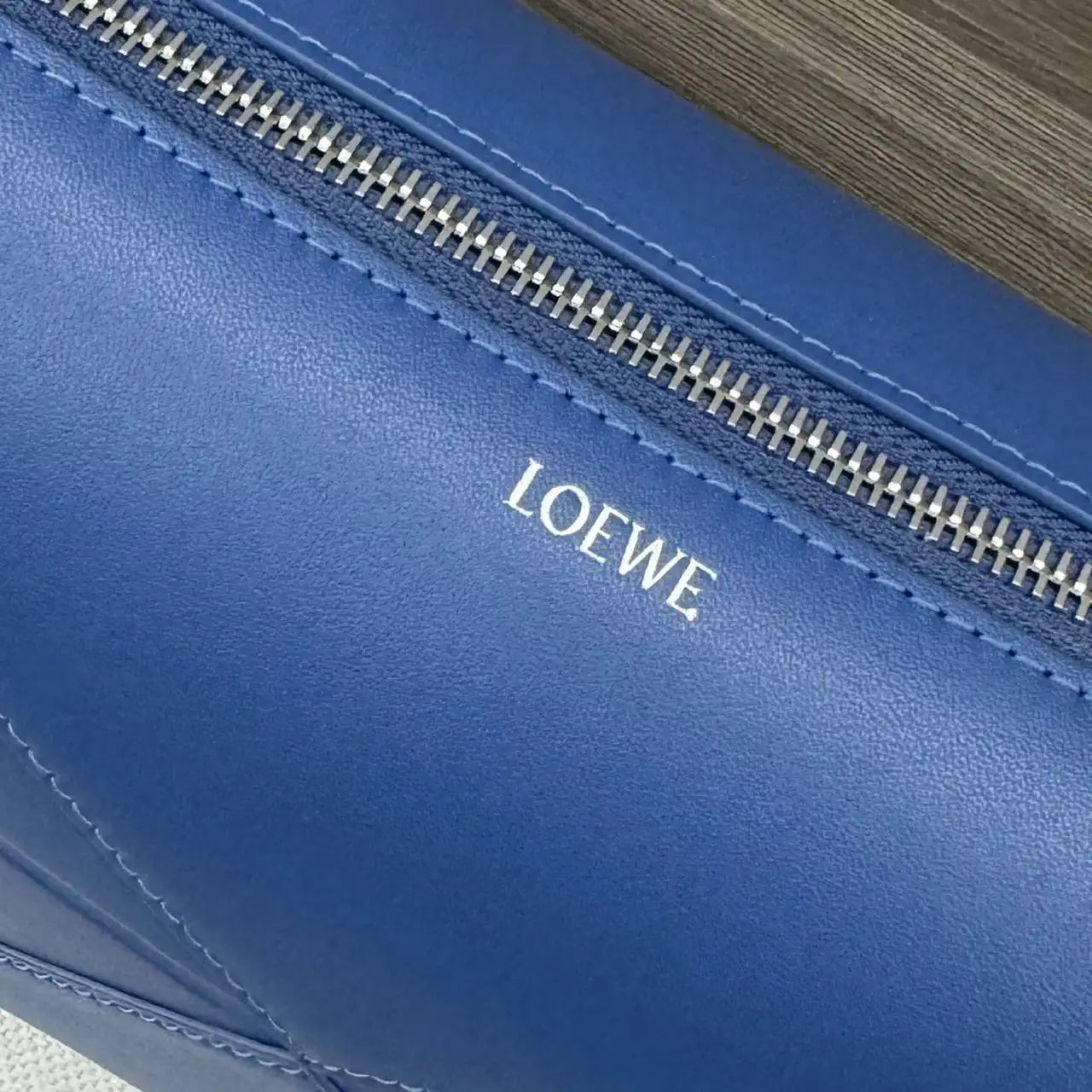 Loewe 052403 Shiny Calf Leather Toiletry Bag from Puzzle Fold Blue