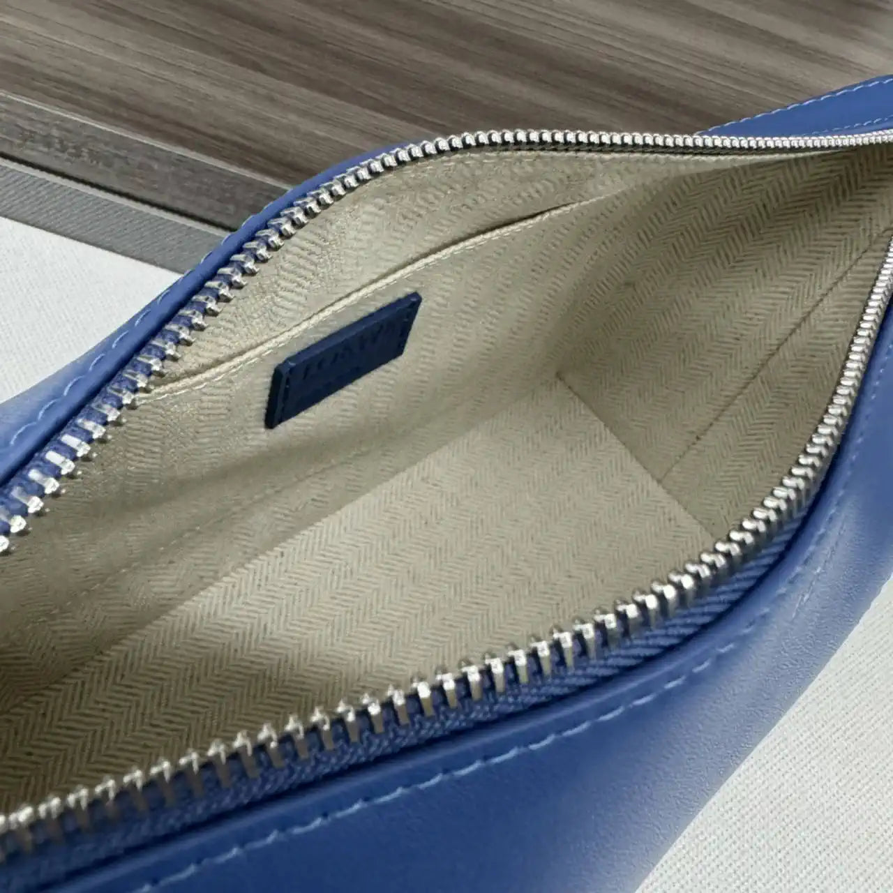 Loewe 052403 Shiny Calf Leather Toiletry Bag from Puzzle Fold Blue