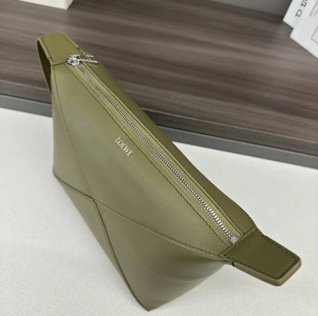 Loewe 052403 Shiny Calf Leather Toiletry Bag from Puzzle Fold Green