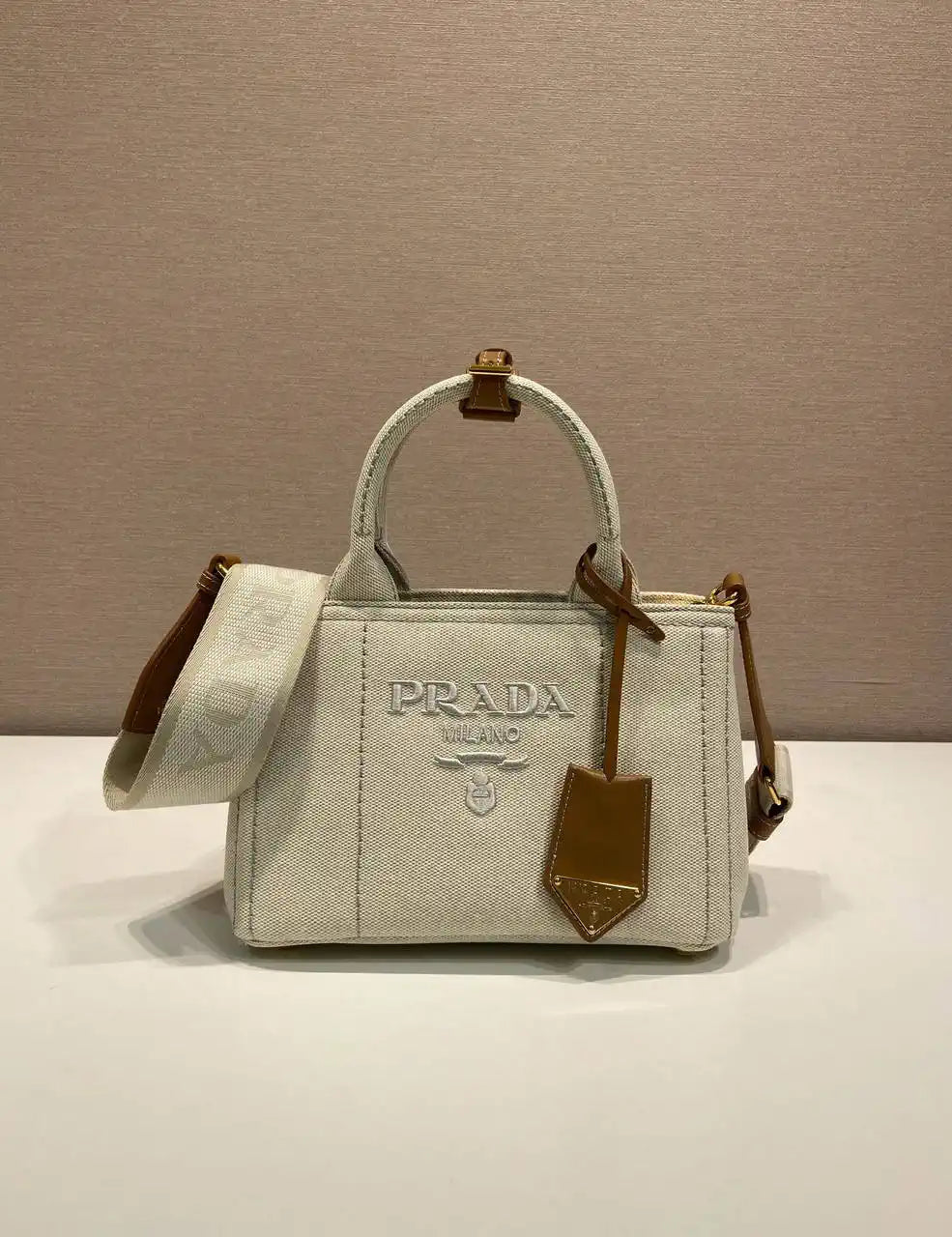 Prada 1BA038 Jardini¨¨re cotton canvas mini handbag beige