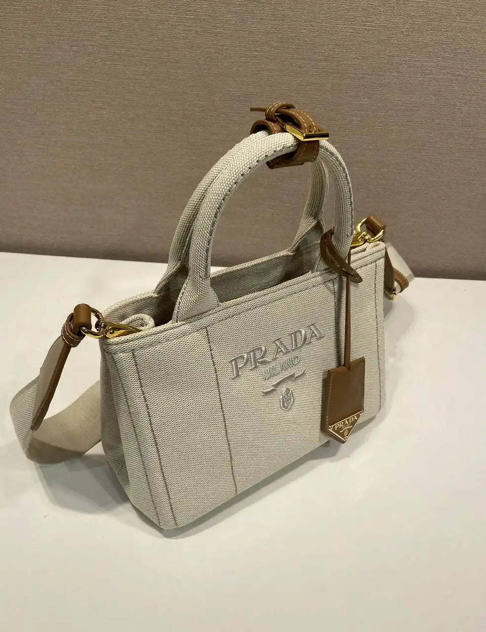 Prada 1BA038 Jardini¨¨re cotton canvas mini handbag beige