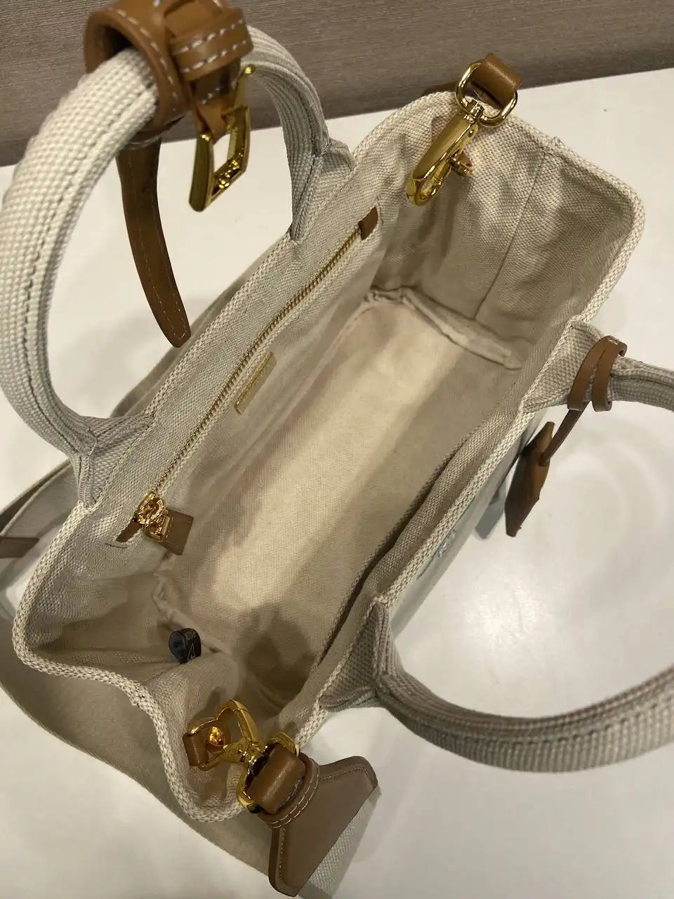 Prada 1BA038 Jardini¨¨re cotton canvas mini handbag beige