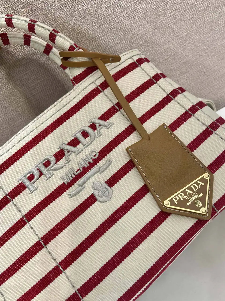 Prada 1BA038 Jardini¨¨re cotton canvas mini handbag Beige& Red