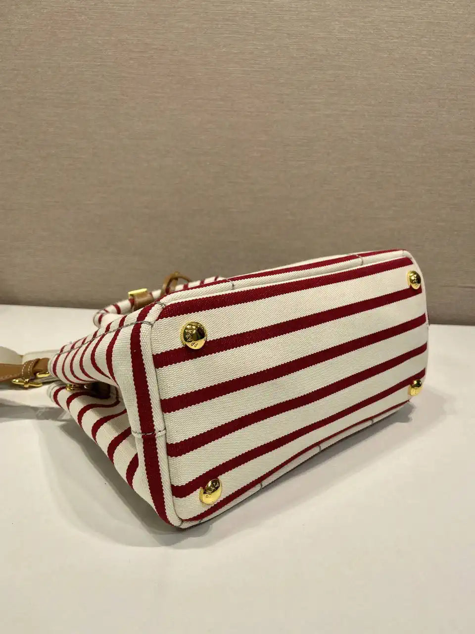 Prada 1BA038 Jardini¨¨re cotton canvas mini handbag Beige& Red