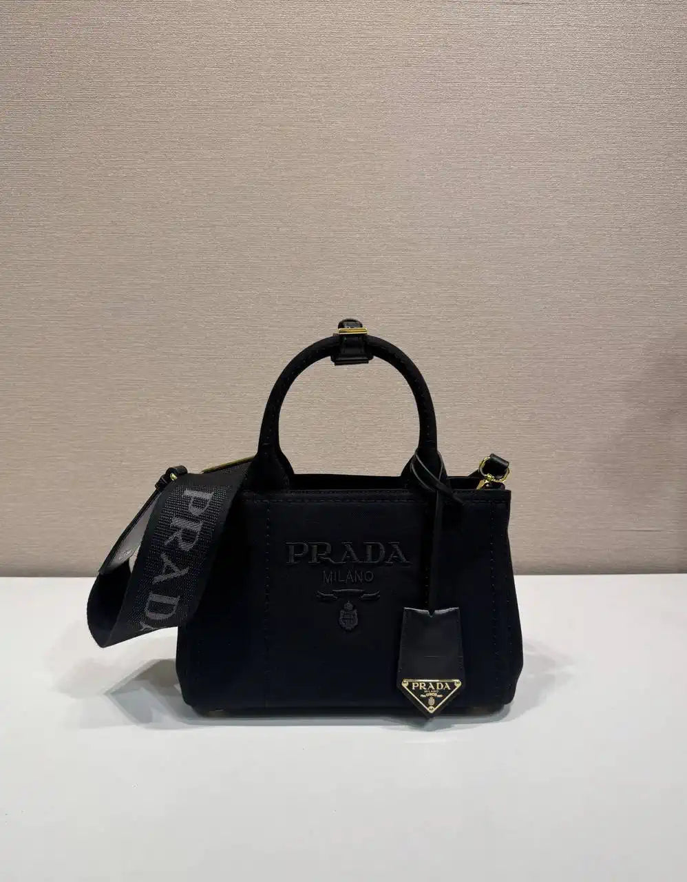 Prada 1BA038 Jardini¨¨re cotton canvas mini handbag black
