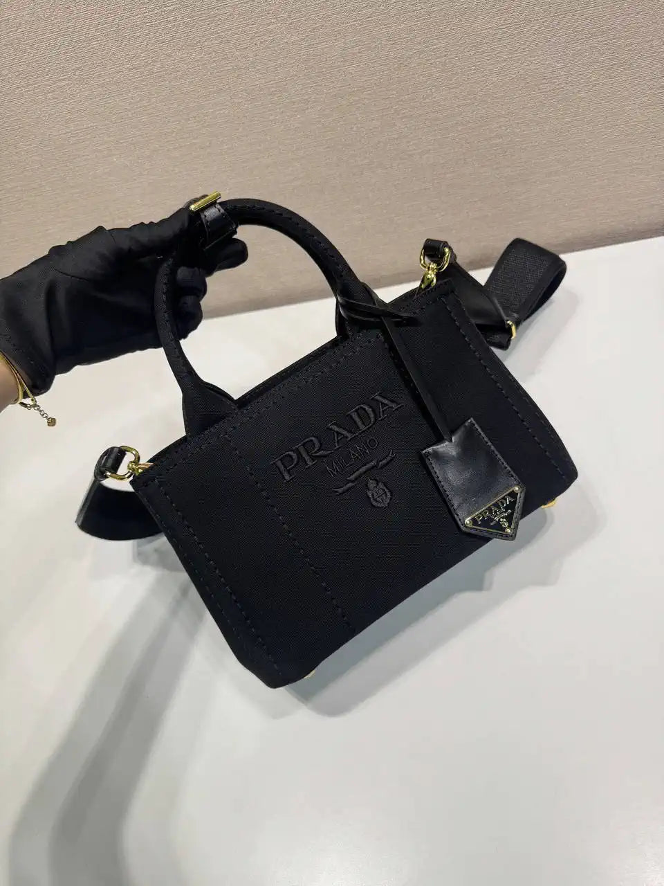 Prada 1BA038 Jardini¨¨re cotton canvas mini handbag black