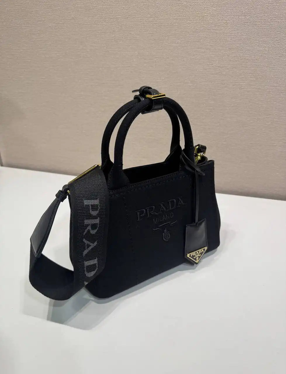 Prada 1BA038 Jardini¨¨re cotton canvas mini handbag black
