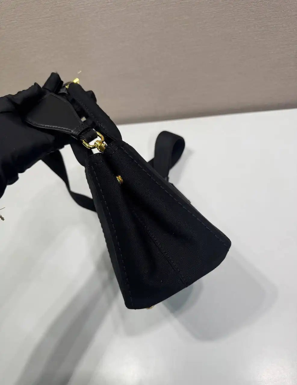 Prada 1BA038 Jardini¨¨re cotton canvas mini handbag black