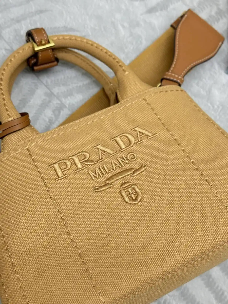 Prada 1BA038 Jardini¨¨re cotton canvas mini handbag Brown