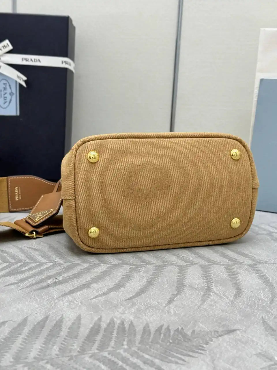 Prada 1BA038 Jardini¨¨re cotton canvas mini handbag Brown