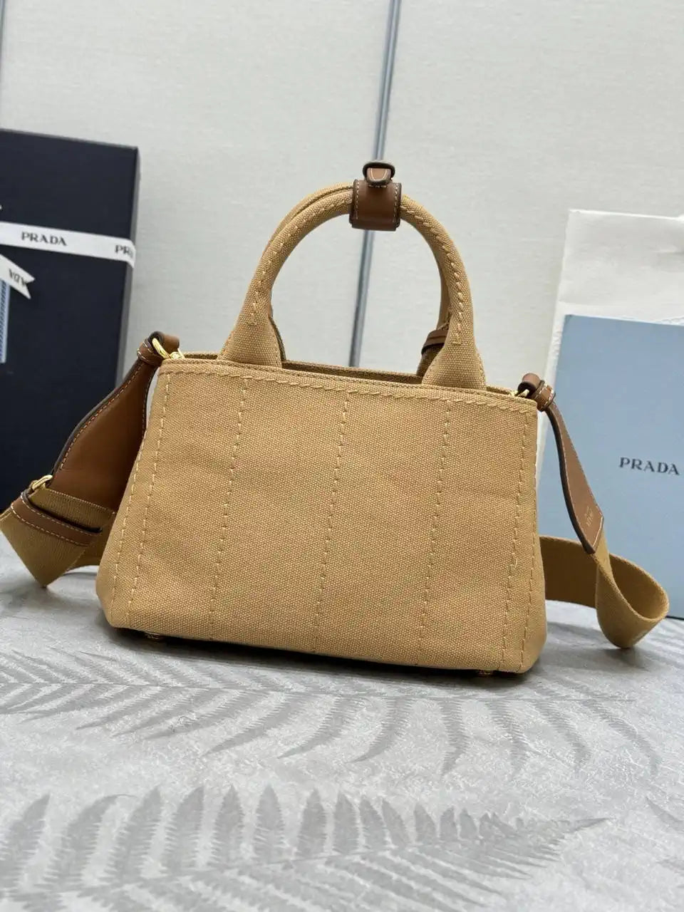 Prada 1BA038 Jardini¨¨re cotton canvas mini handbag Brown