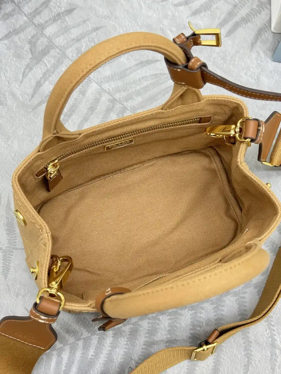 Prada 1BA038 Jardini¨¨re cotton canvas mini handbag Brown