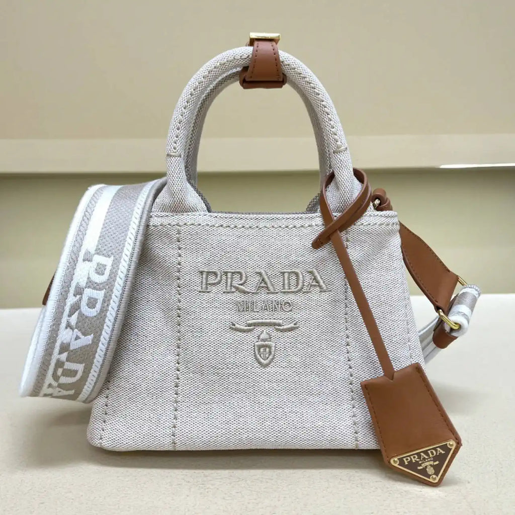 Prada 1BA038 Jardini¨¨re cotton canvas mini handbag Gray Whtie