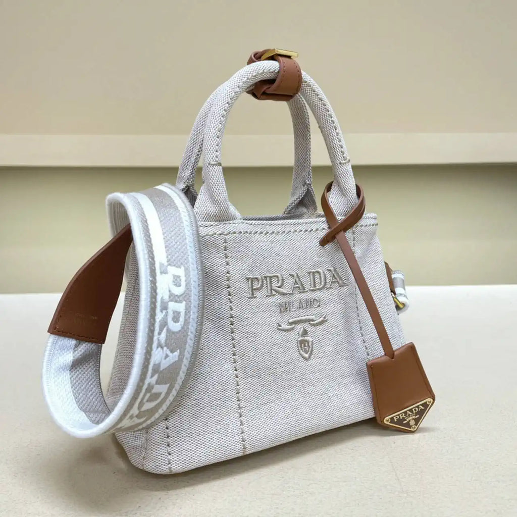 Prada 1BA038 Jardini¨¨re cotton canvas mini handbag Gray Whtie