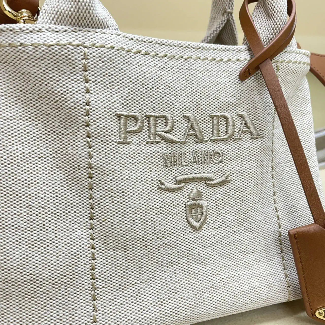 Prada 1BA038 Jardini¨¨re cotton canvas mini handbag Gray Whtie