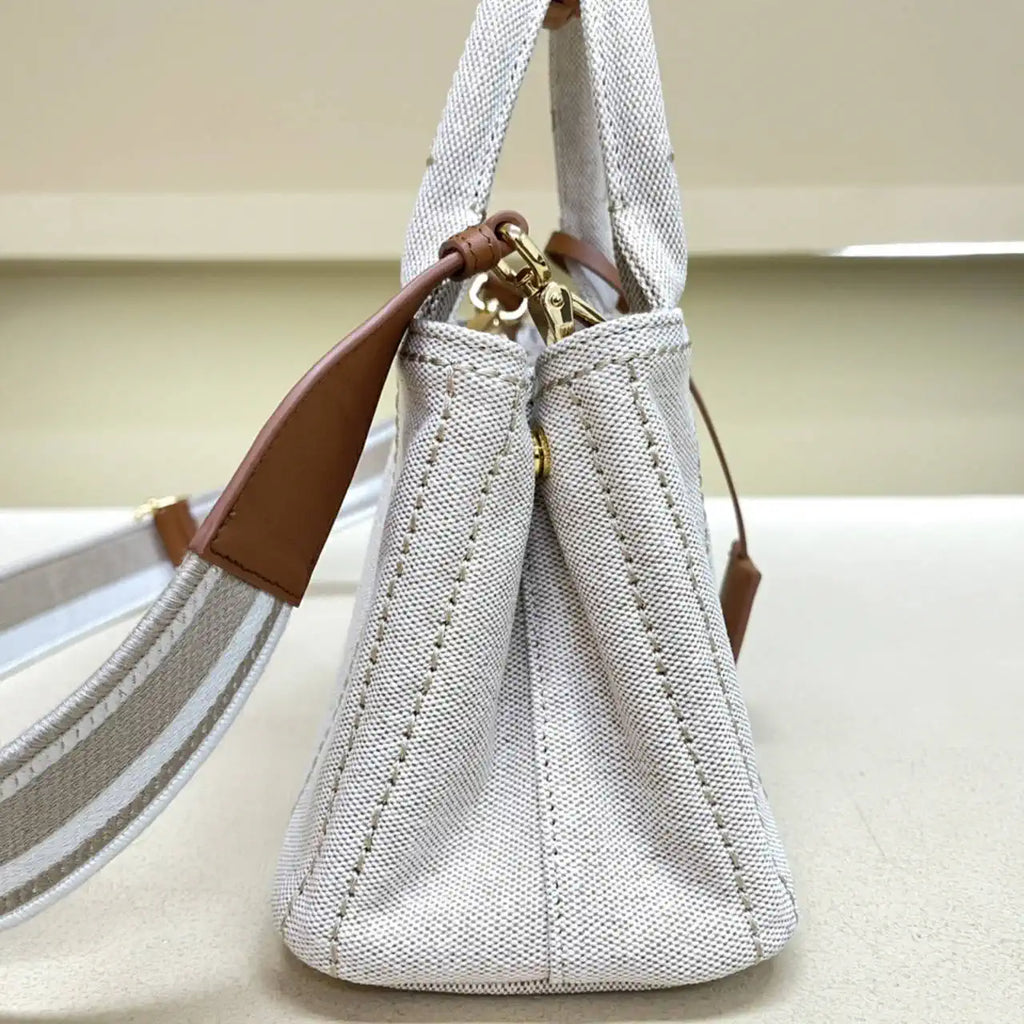 Prada 1BA038 Jardini¨¨re cotton canvas mini handbag Gray Whtie