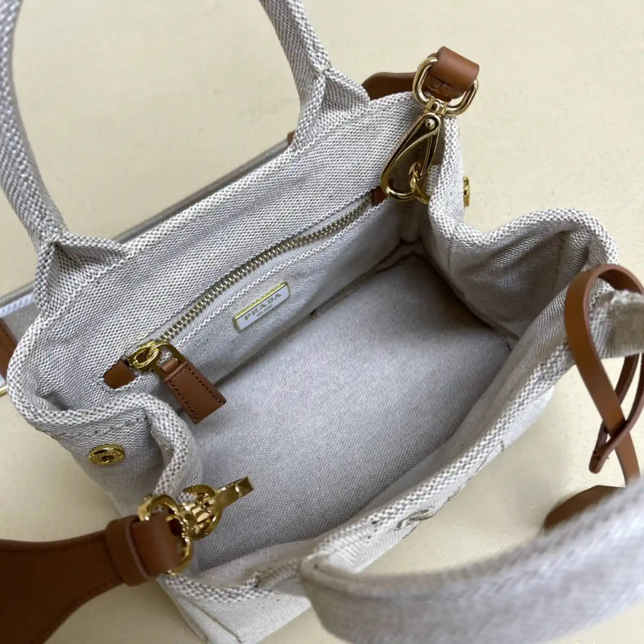 Prada 1BA038 Jardini¨¨re cotton canvas mini handbag Gray Whtie