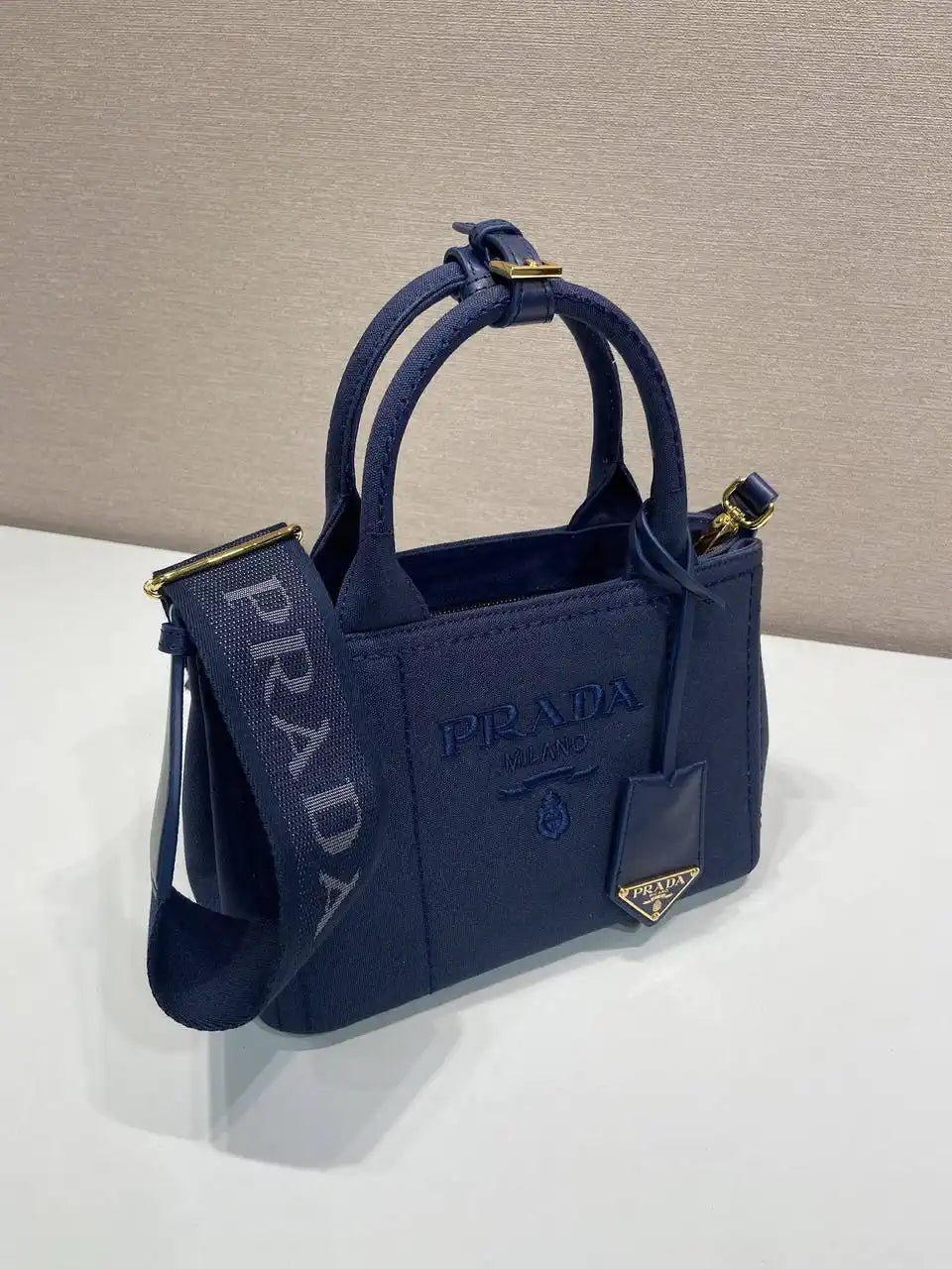 Prada 1BA038 Jardini¨¨re cotton canvas mini handbag navy
