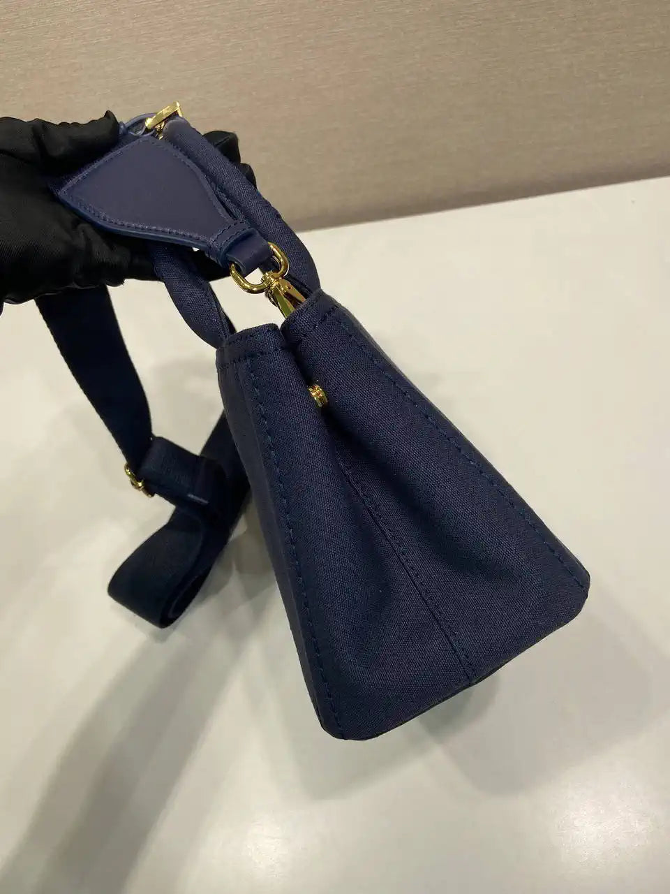 Prada 1BA038 Jardini¨¨re cotton canvas mini handbag navy