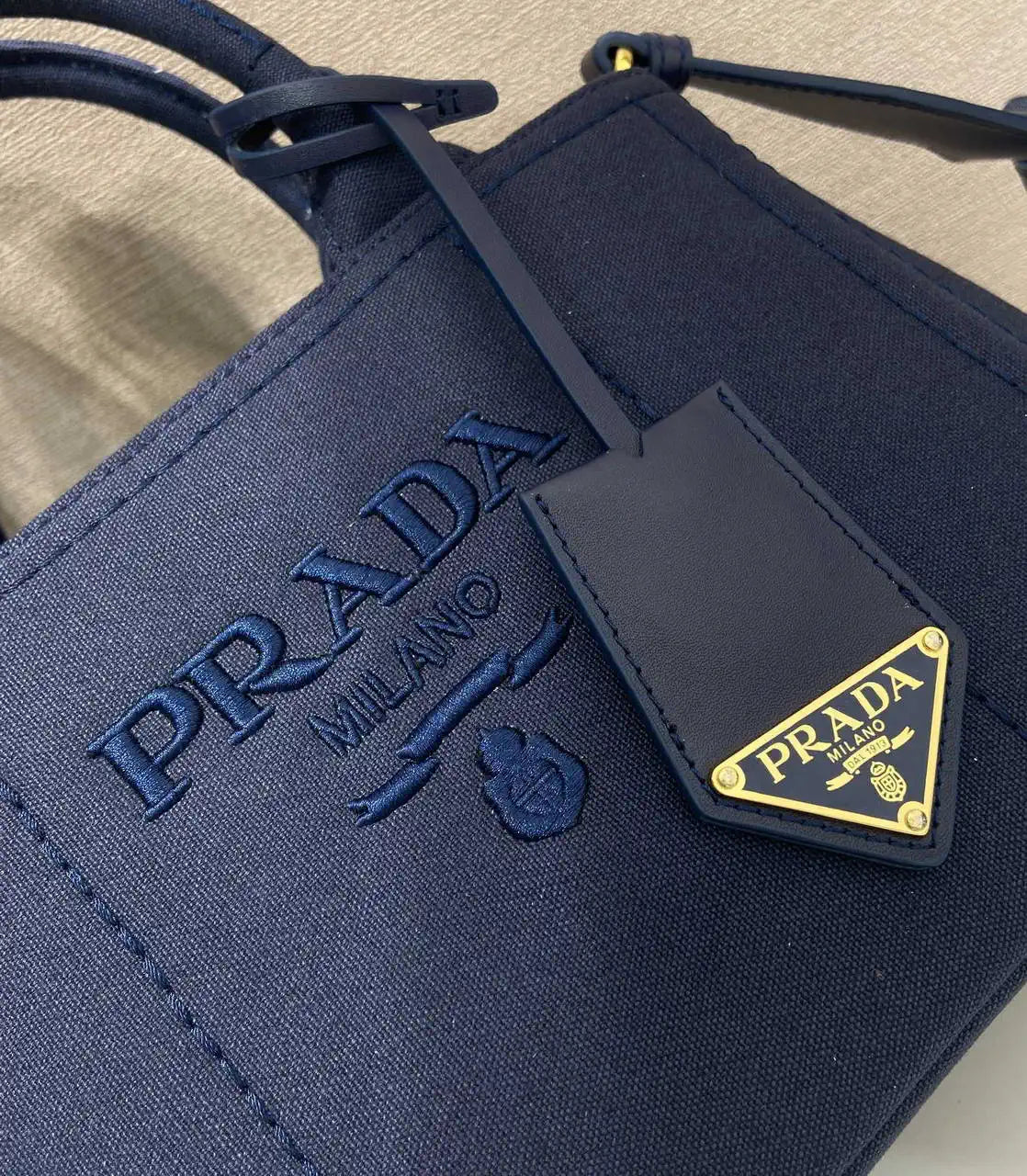 Prada 1BA038 Jardini¨¨re cotton canvas mini handbag navy