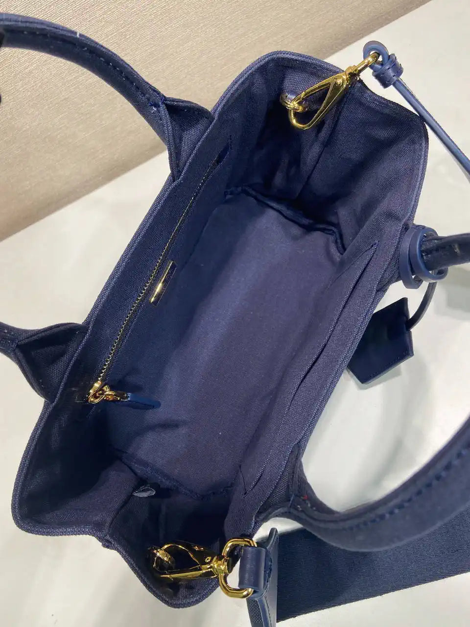 Prada 1BA038 Jardini¨¨re cotton canvas mini handbag navy