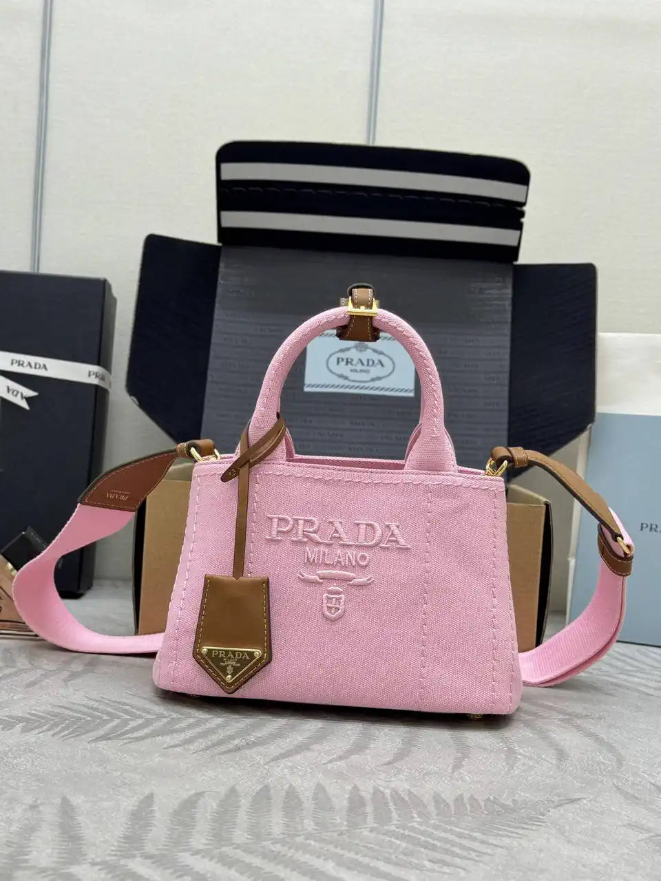Prada 1BA038 Jardini¨¨re cotton canvas mini handbag Pink