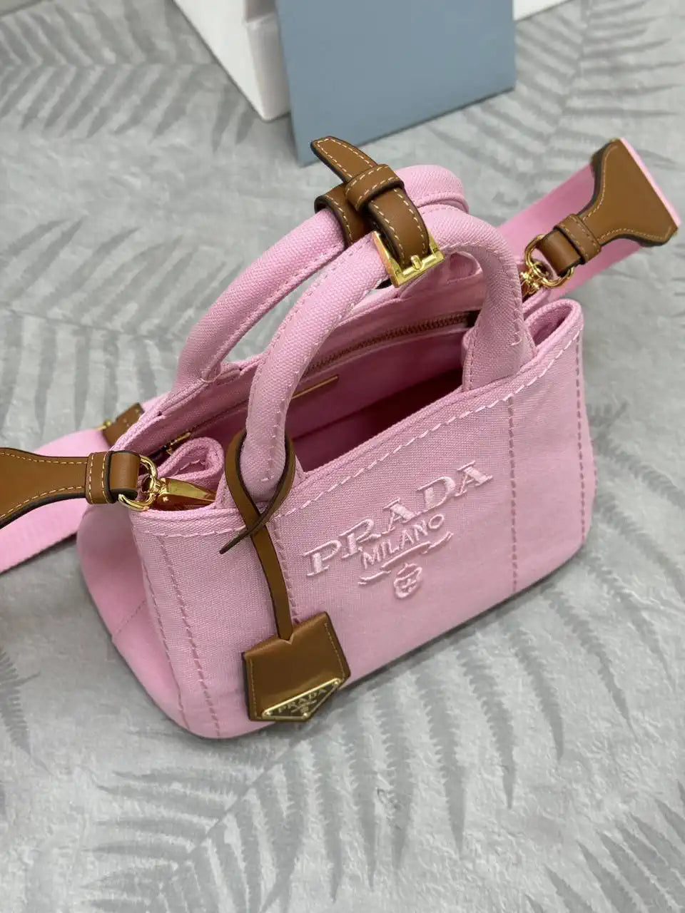 Prada 1BA038 Jardini¨¨re cotton canvas mini handbag Pink