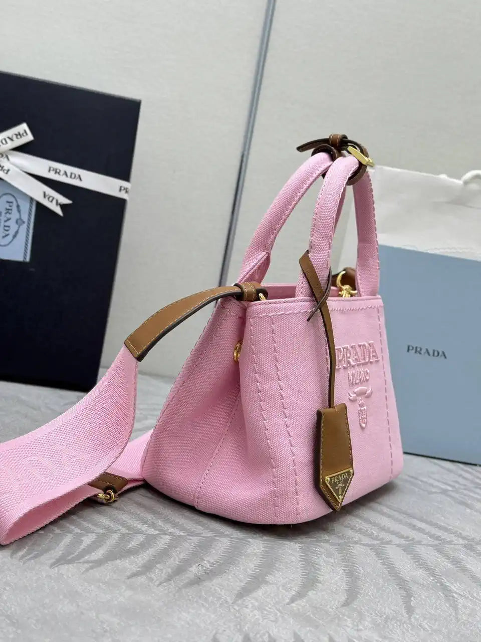 Prada 1BA038 Jardini¨¨re cotton canvas mini handbag Pink