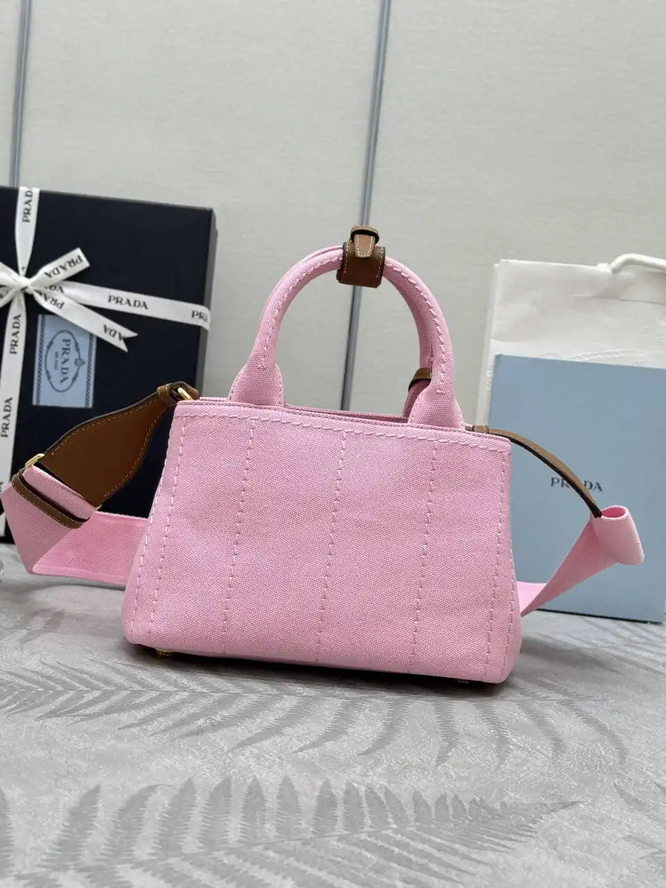 Prada 1BA038 Jardini¨¨re cotton canvas mini handbag Pink