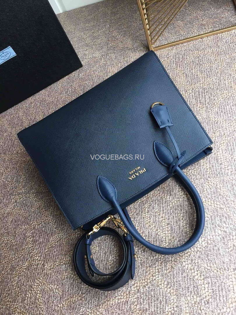 Prada 1BA153 Large Saffiano Leather Handbag In Navy Blue - luxibagsmall
