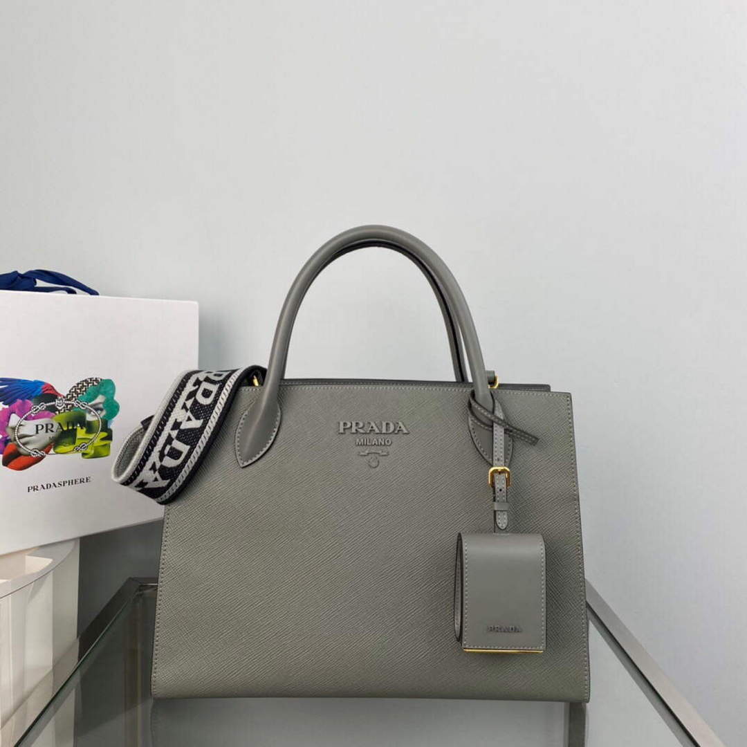 Prada 1BA155 Monochrome medium Saffiano bag Slate Gray - Default Title - View 1