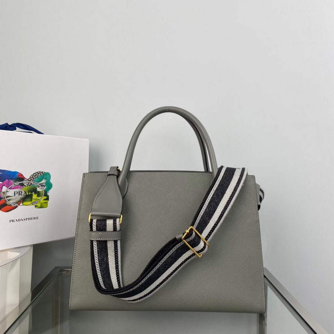 Prada 1BA155 Monochrome medium Saffiano bag Slate Gray