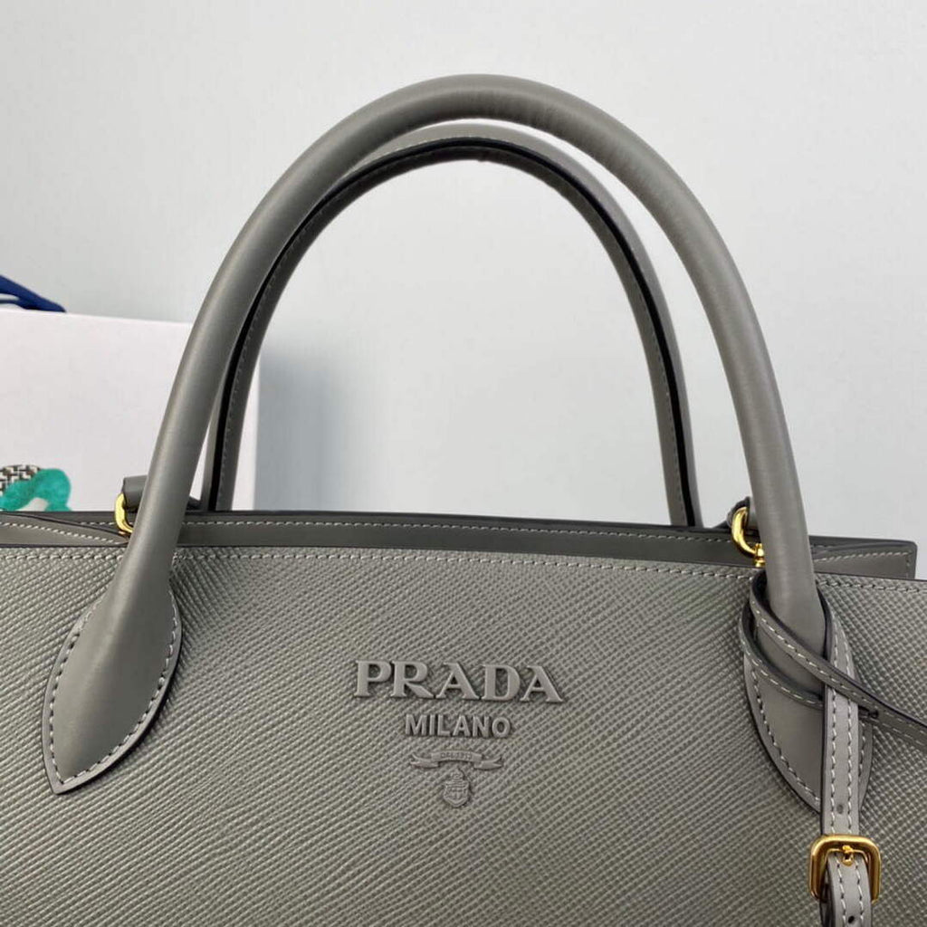 Prada 1BA155 Monochrome medium Saffiano bag Slate Gray