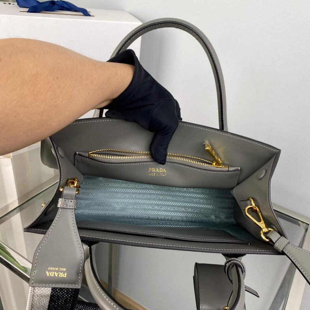 Prada 1BA155 Monochrome medium Saffiano bag Slate Gray
