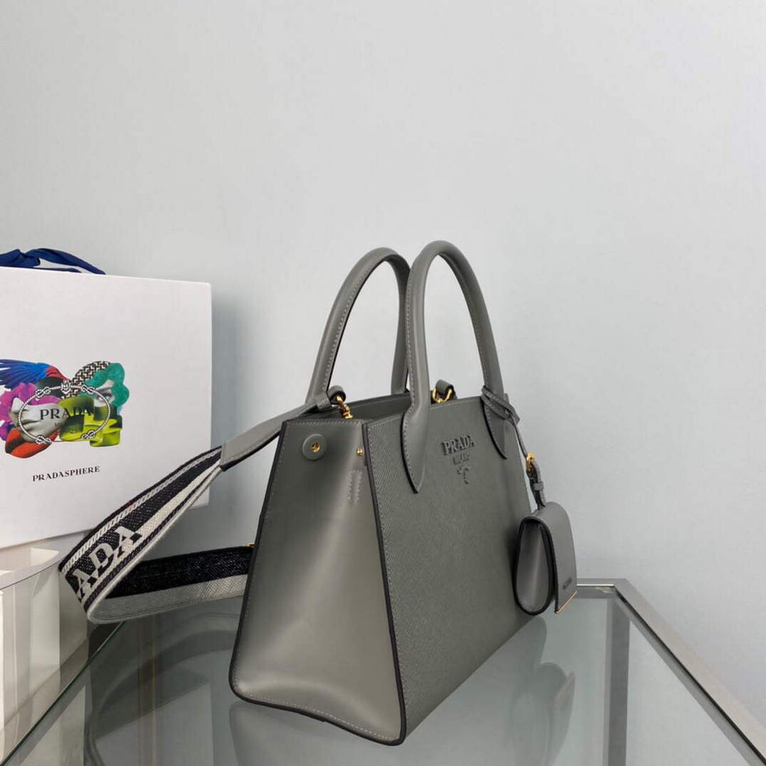 Prada 1BA156 Small Saffiano Leather Prada Monochrome Bag Slate Gray - Default Title - View 3