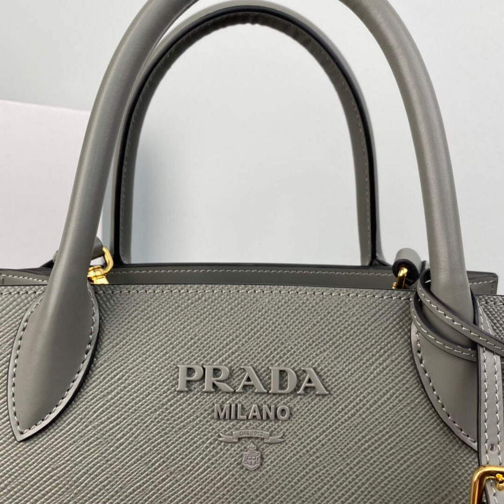 Prada 1BA156 Small Saffiano Leather Prada Monochrome Bag Slate Gray