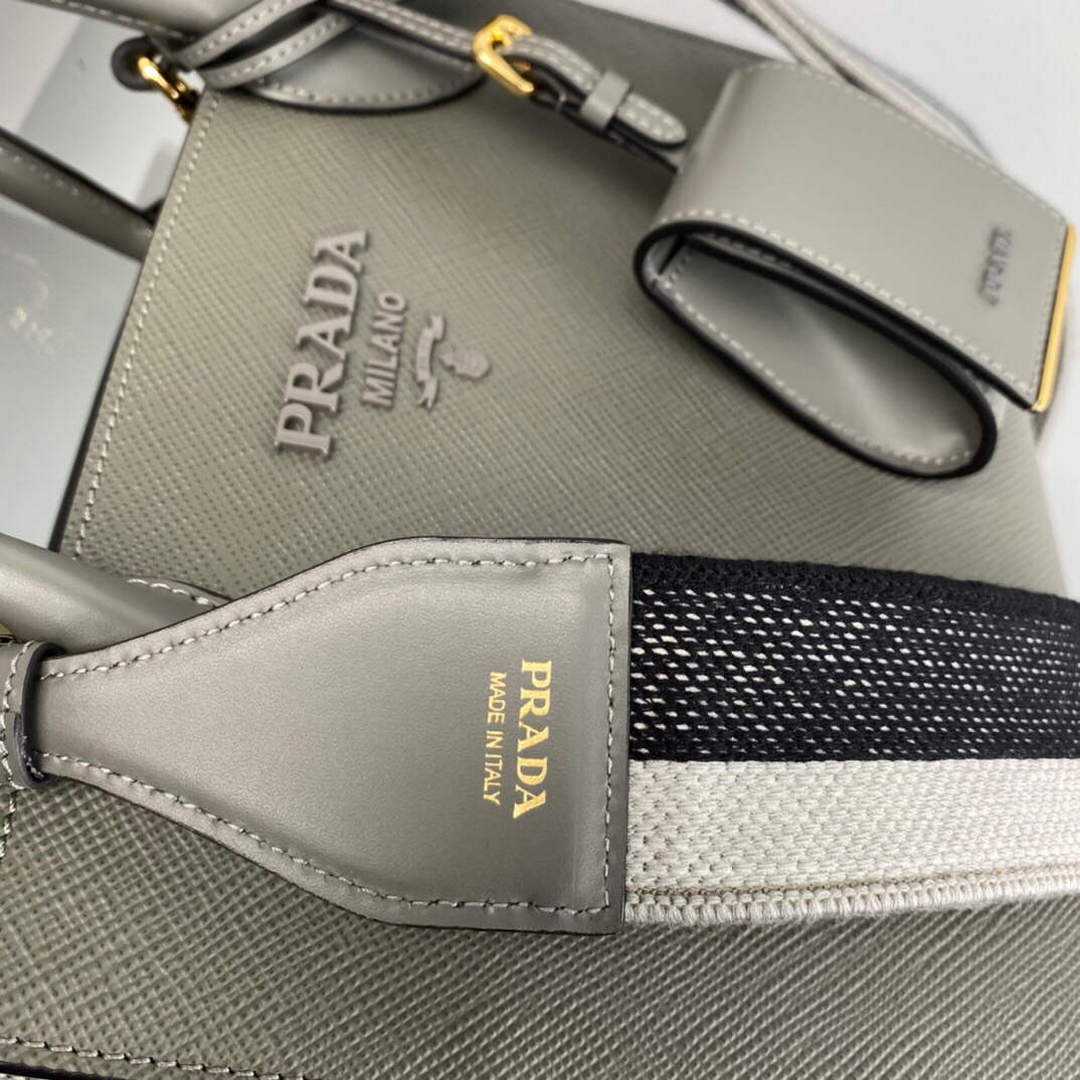 Prada 1BA156 Small Saffiano Leather Prada Monochrome Bag Slate Gray - Default Title - View 9
