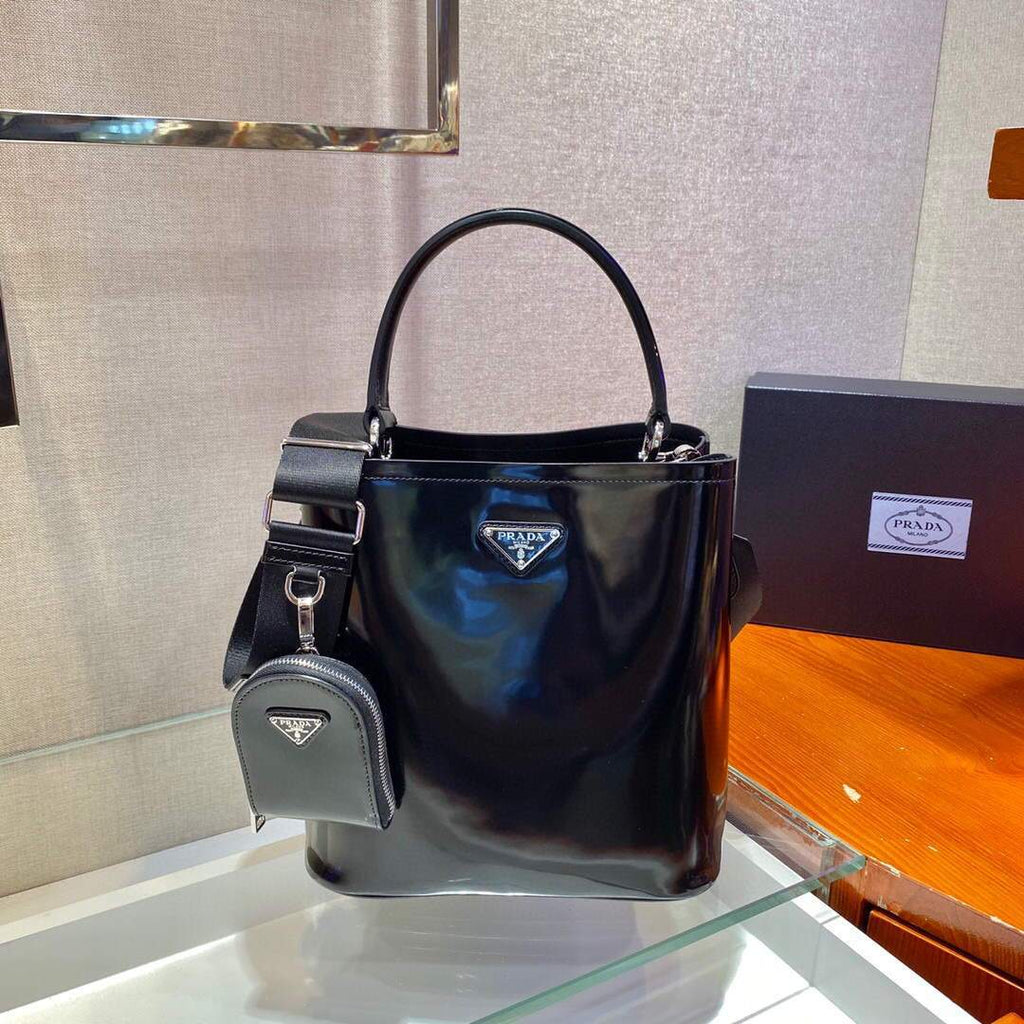 Prada 1BA212 Medium Saffiano Leather Prada Panier Bag Black